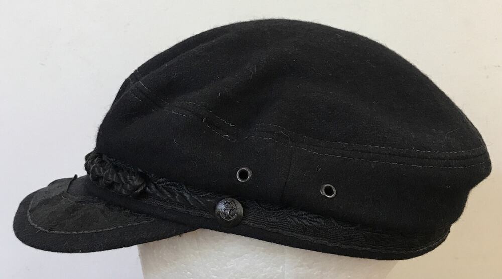 Vintage Greek Black Fishermans Flat Large Wool Cap Hat 25" 63.5 Large